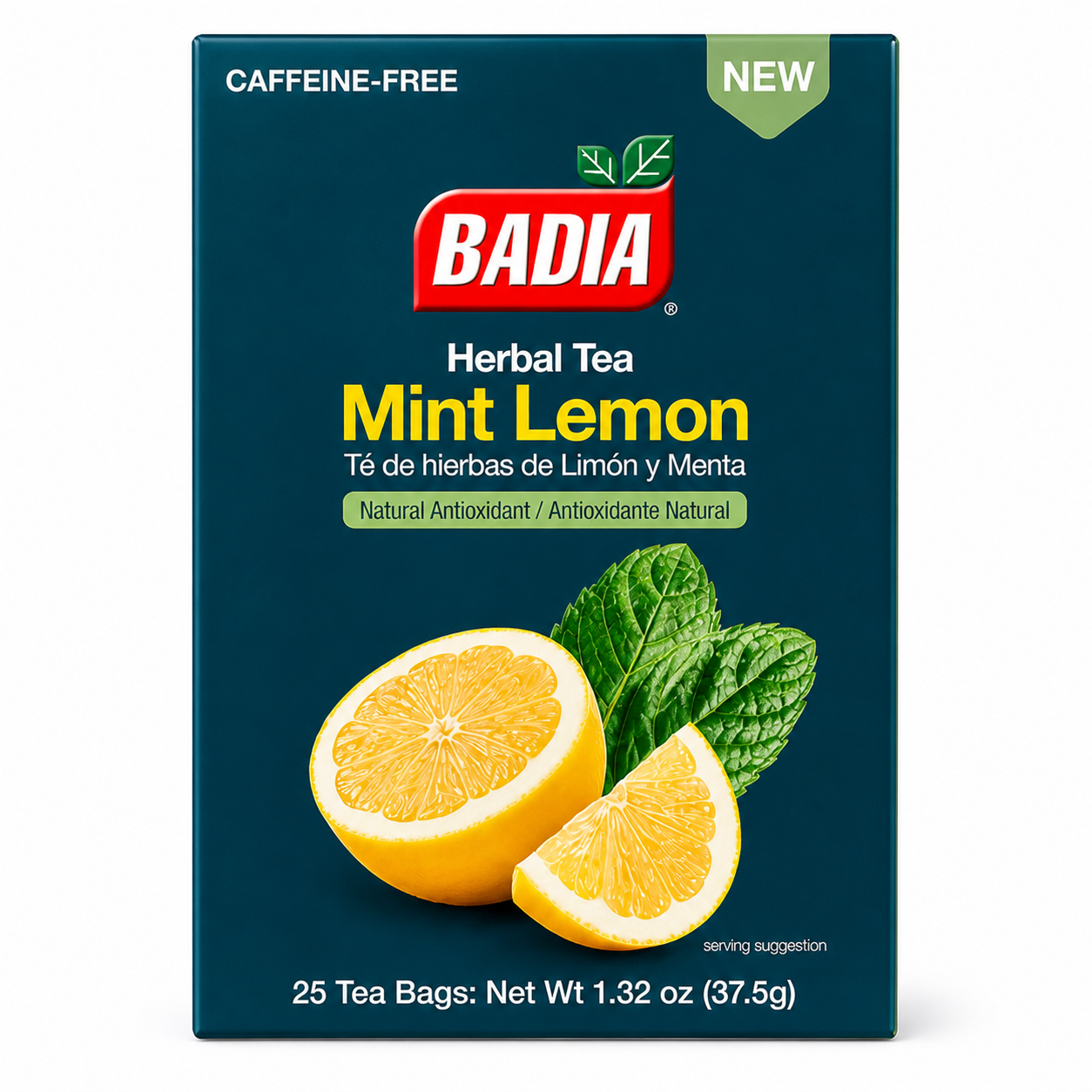 Badia Mint Lemon Herbal Tea Bags - Caffeine Free Tea 25 Ct