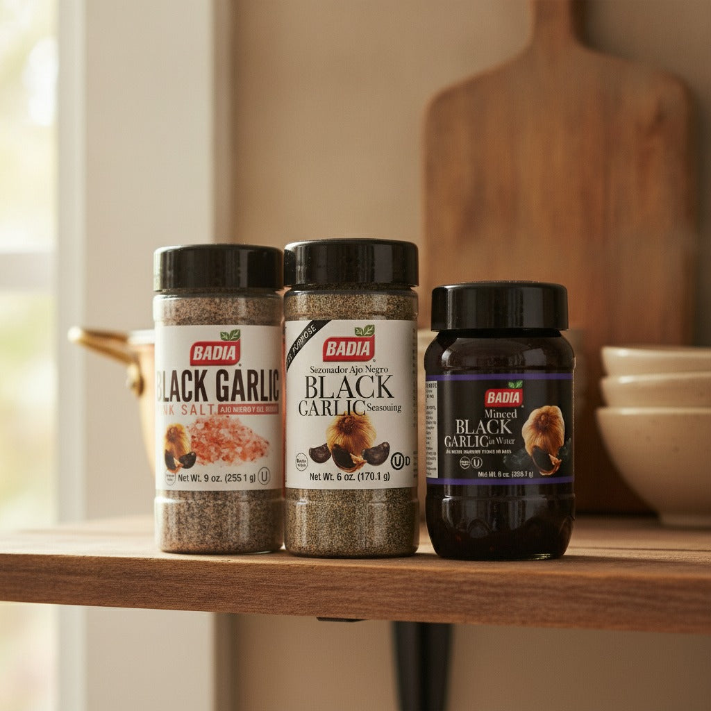 Badia Black Garlic Pink Salt, Seasoning & Minced Black Garlic Bundle — lifestyle