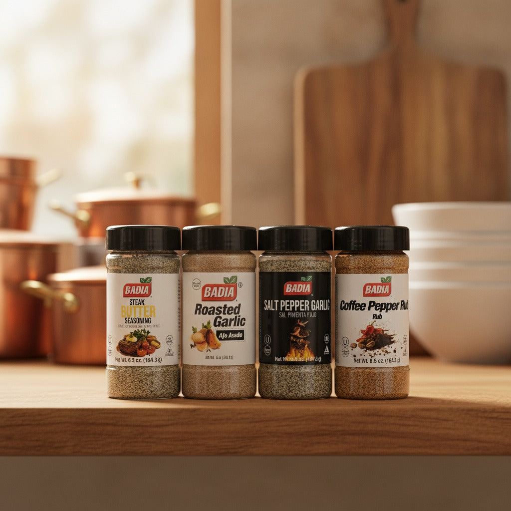 Badia Coffee Pepper Rub, Roasted Garlic, Butter Steak & Salt Pepper Garlic Bundle — lifestyle