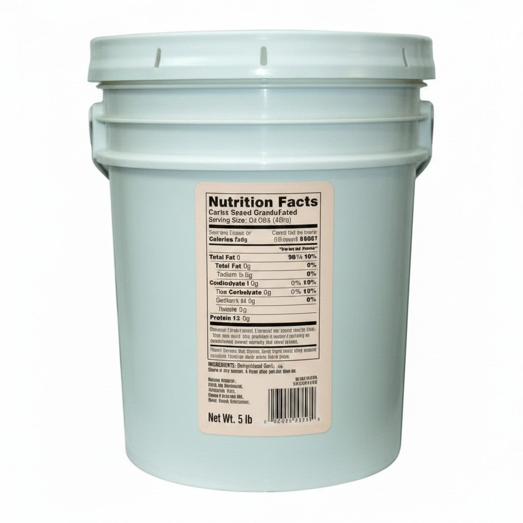 Badia Granulated Garlic Spice in a 5 lb container, ideal for high-volume cooking and restaurant use.
