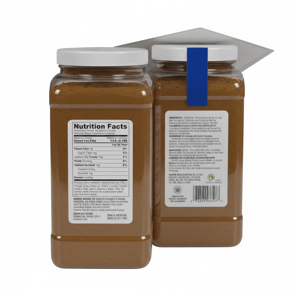 Badia Ground Cumin Spice, 2 pack of 4 lb jugs, brown powder with cumin seeds illustration.