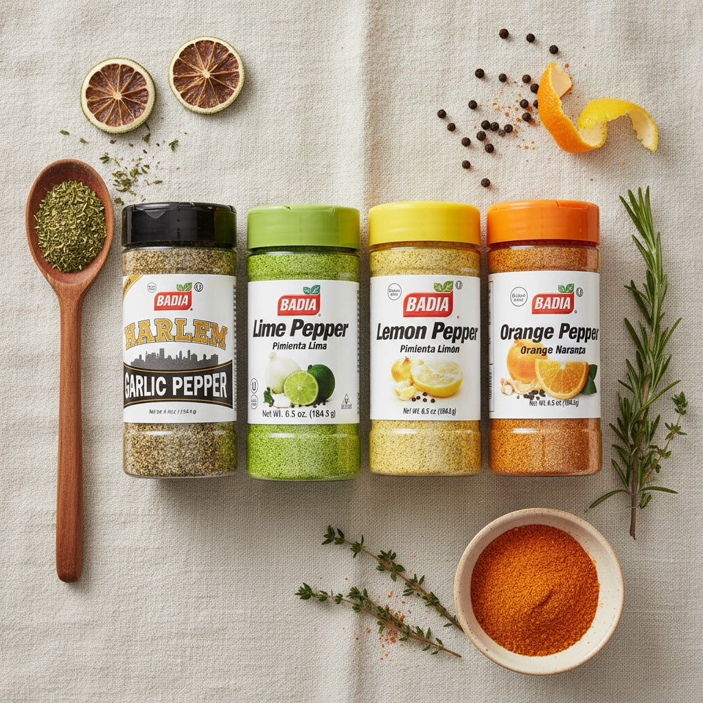 Badia Harlem Garlic, Lime, Lemon & Orange Pepper Bundle — lifestyle