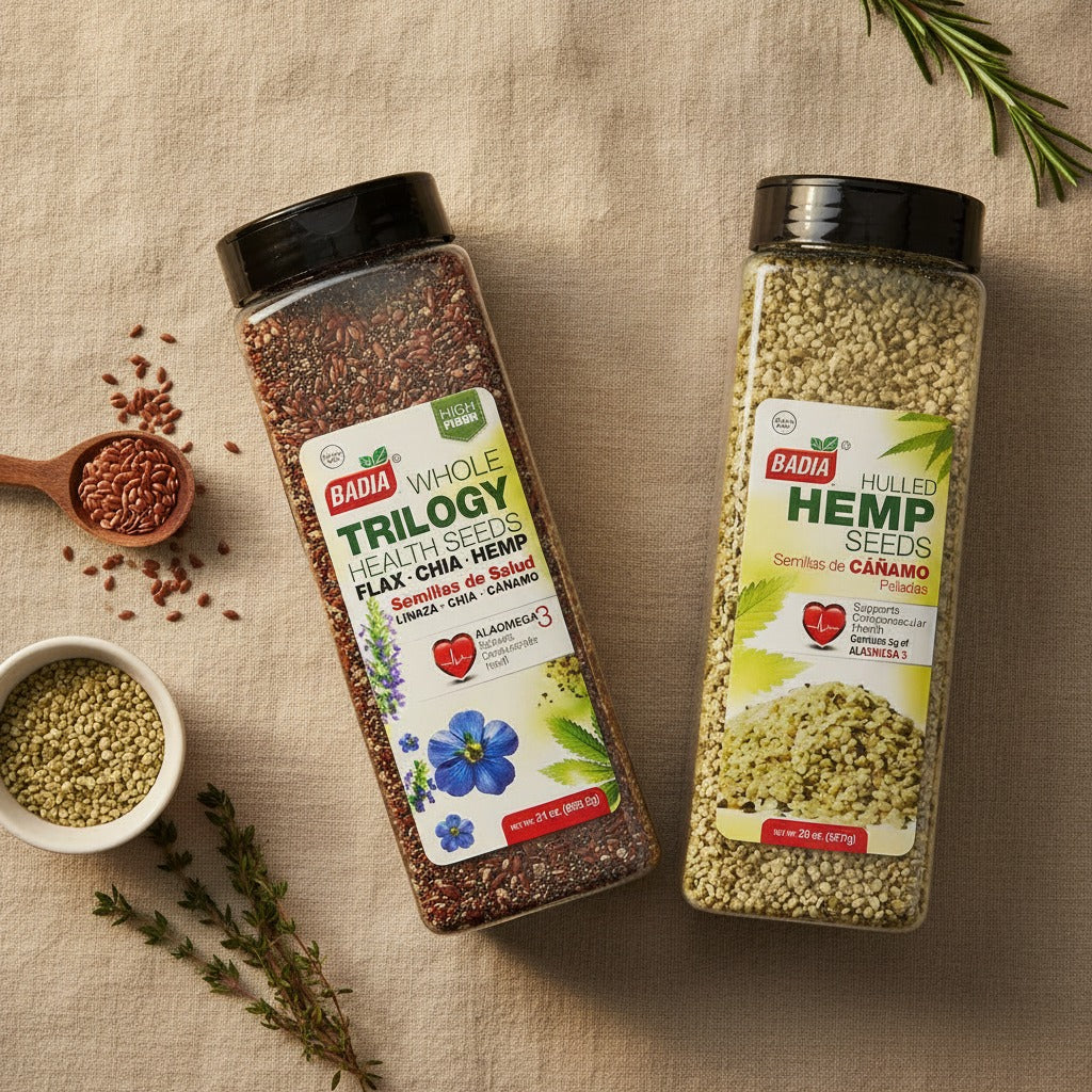 Badia Trilogy Health Seeds & Hulled Hemp Seeds Bundle — lifestyle