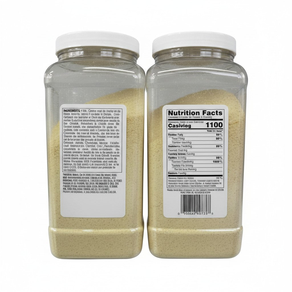 Bodega Badia granulated onion powder in a 2-pack of 4 lb clear plastic jugs. Yellowish powder with visible texture.