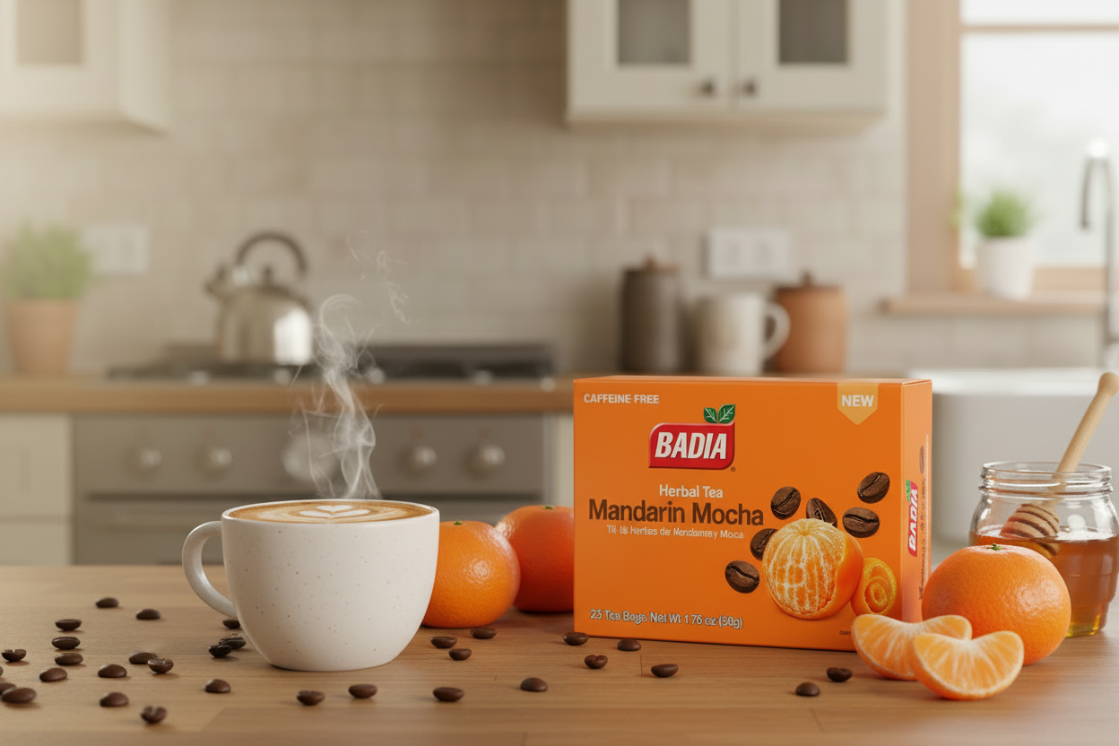 Badia Mandarin Mocha Herbal Tea Bags - Caffeine Free Tea 25 Ct