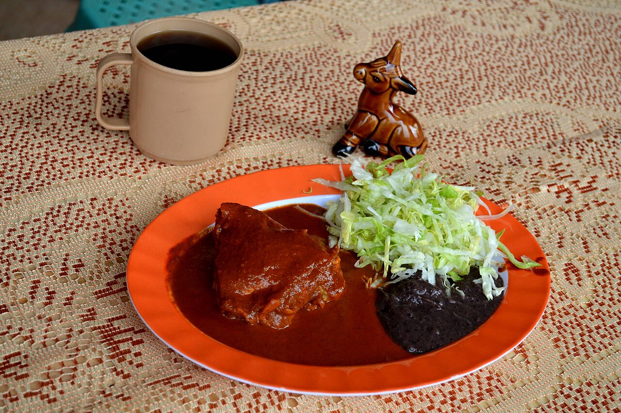 Chicken with mole coloradito in Oaxaca