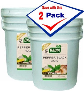 Badia Black Pepper Whole, 20 lb, Pack of 2 — bulk size for restaurants and high-volume kitchens
