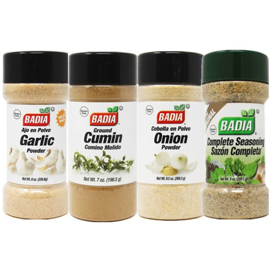 Spices Fab Four Garlic, Cumin, Complete Seasoning & Onion Bundle