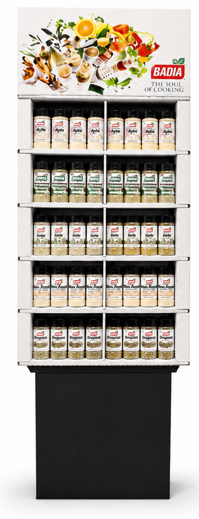 Badia Holiday Cooking floor display shipper for grocery stores — 120 units, ready to place