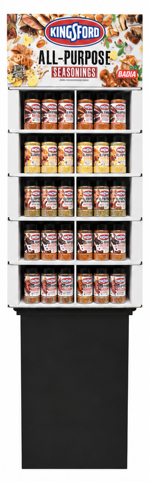 Badia Kingsford All-Purpose floor display shipper for grocery stores — 60 units, ready to place