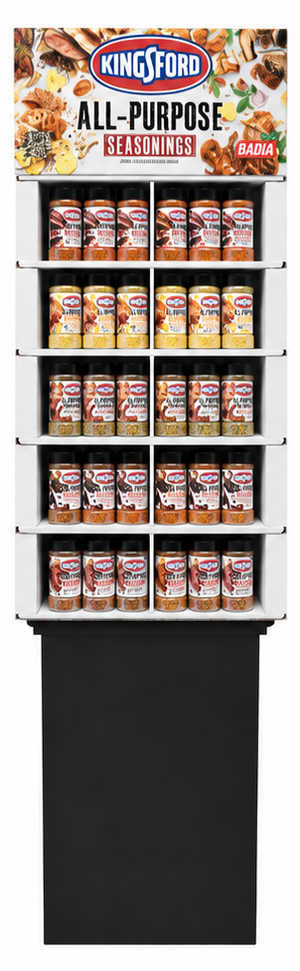 Badia Kingsford All-Purpose floor display shipper for grocery stores — 60 units, ready to place