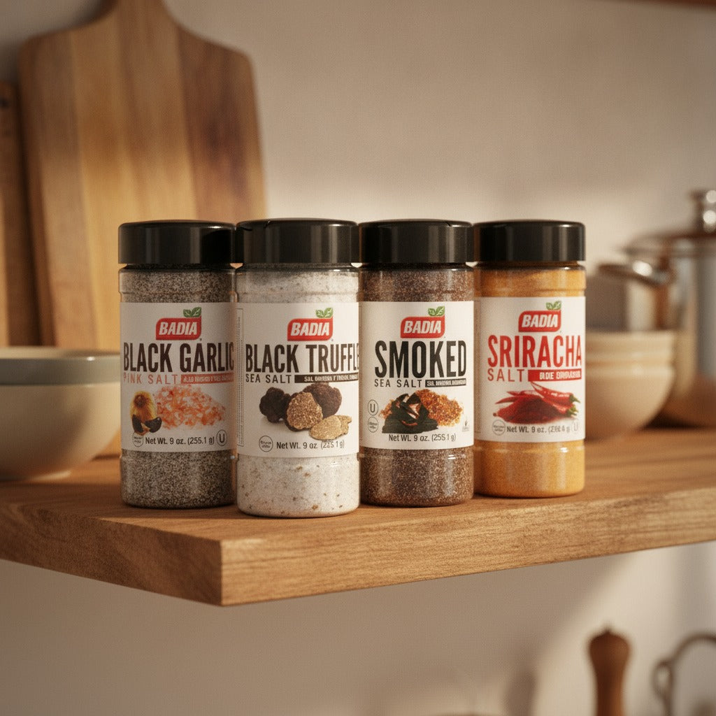 Badia Black Truffle, Black Garlic Pink, Smoked Sea & Sriracha Salt Bundle — lifestyle