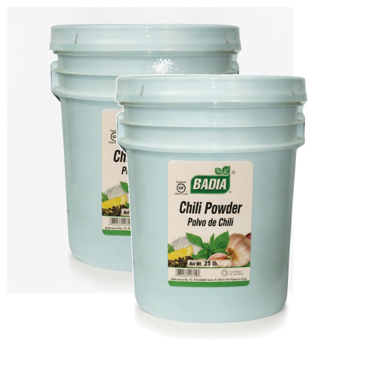 Badia Chili Powder, 25 lb, Pack of 2 — Badia food service bucket on white