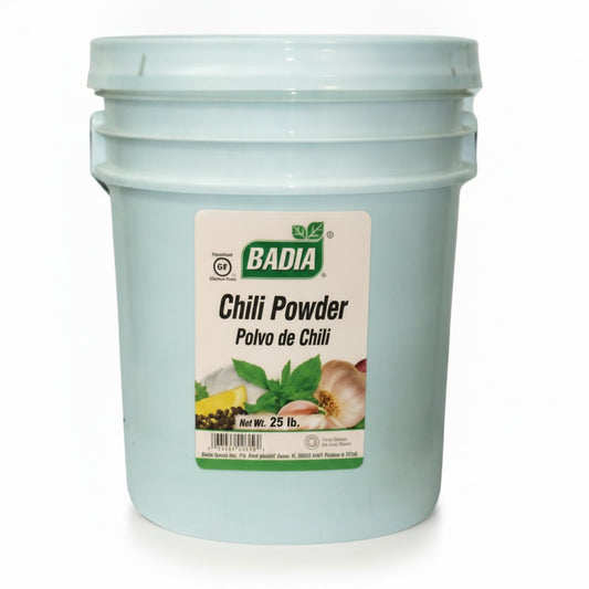 Badia Chili Powder, 25 lb — Badia food service bucket on white