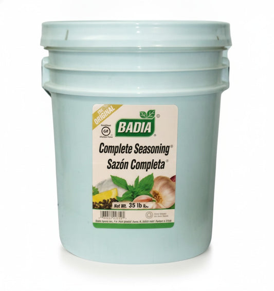 Badia Complete Seasoning, 35 lb — Badia food service bucket on white