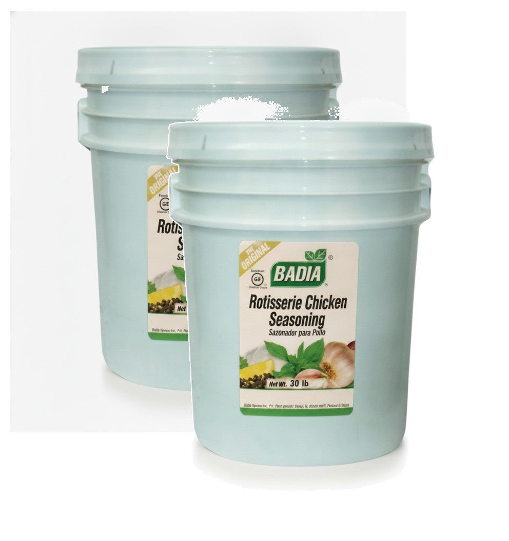 Badia Rotisserie Chicken Seasoning (No MSG), 30 lb, Pack of 2 — Badia food service bucket on white