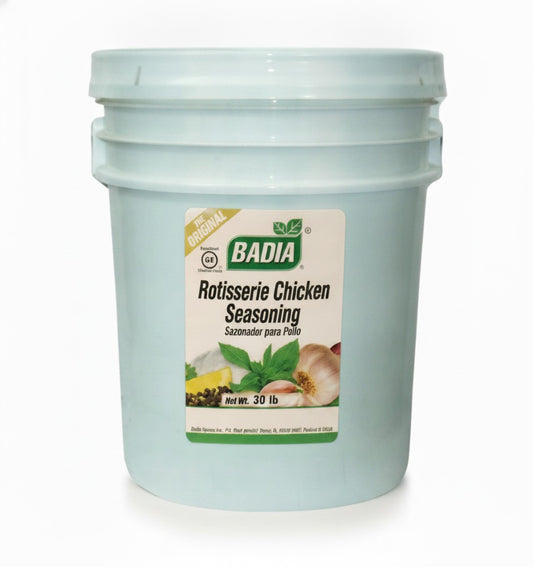 Badia Rotisserie Chicken Seasoning (No MSG), 30 lb — Badia food service bucket on white