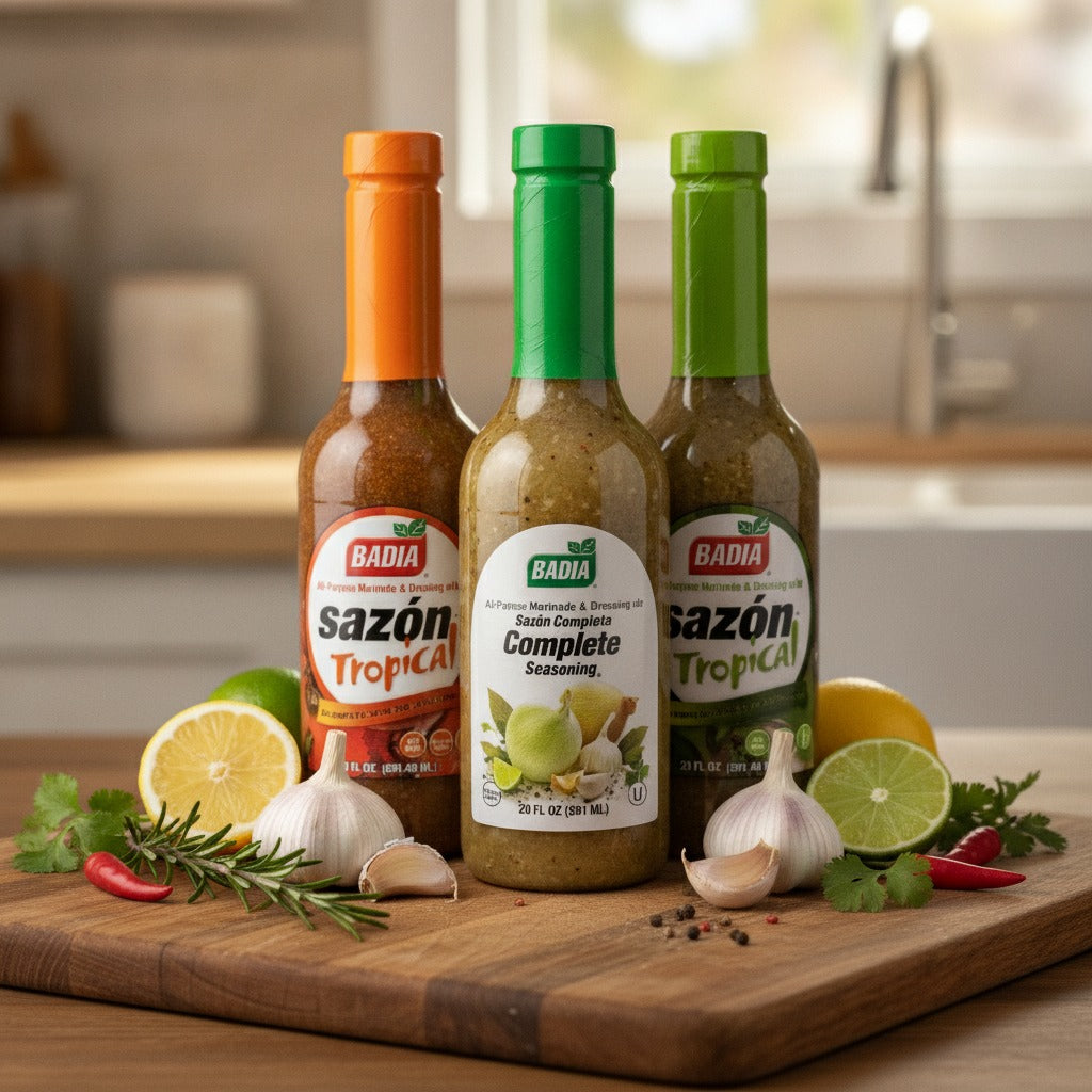 Badia Complete Seasoning & Sazón Tropical Liquid Marinade Bundle — lifestyle