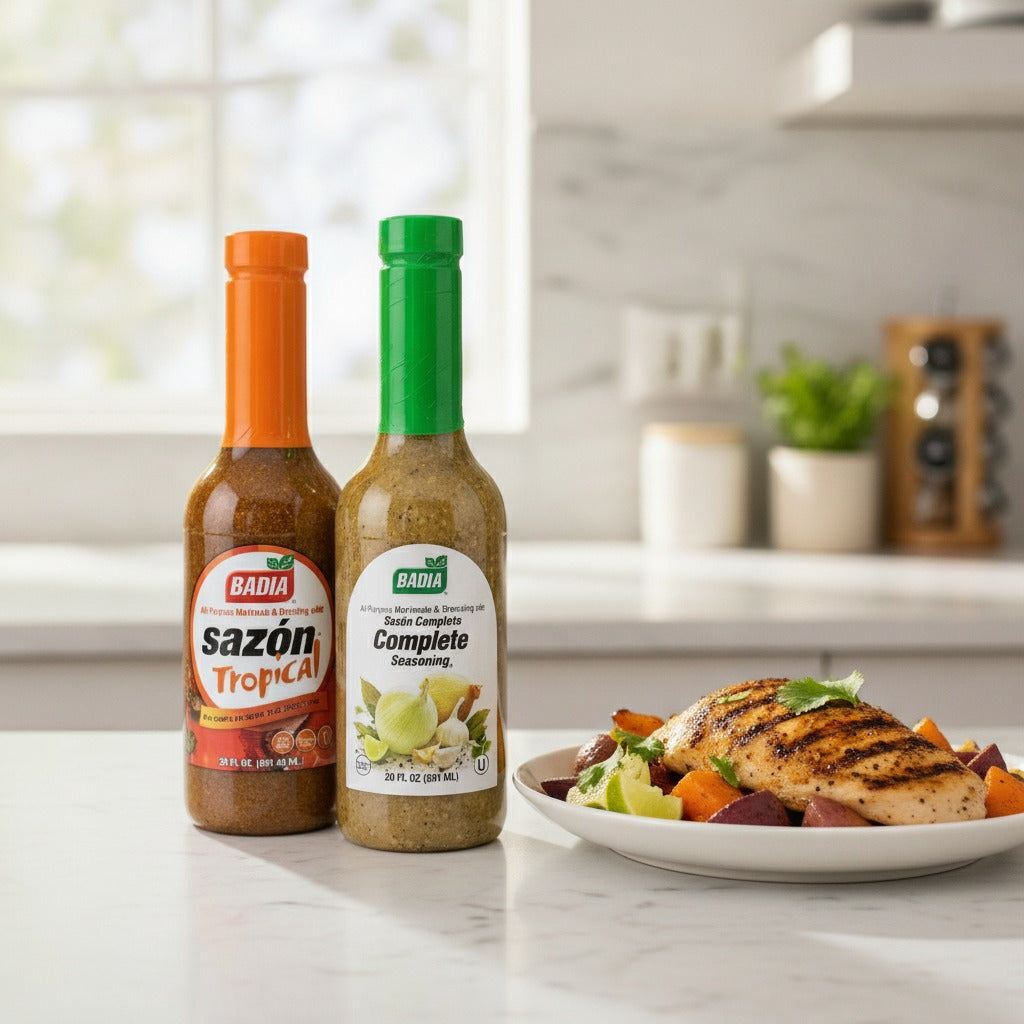 Badia Complete Seasoning & Sazón Tropical Liquid Marinade Bundle — lifestyle