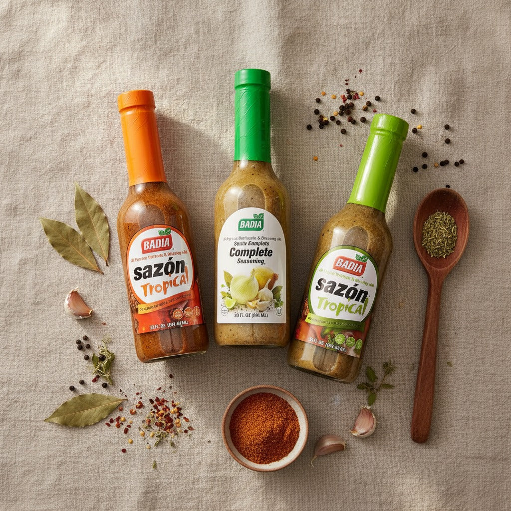 Badia Complete Seasoning & Sazón Tropical Liquid Marinade Bundle — lifestyle