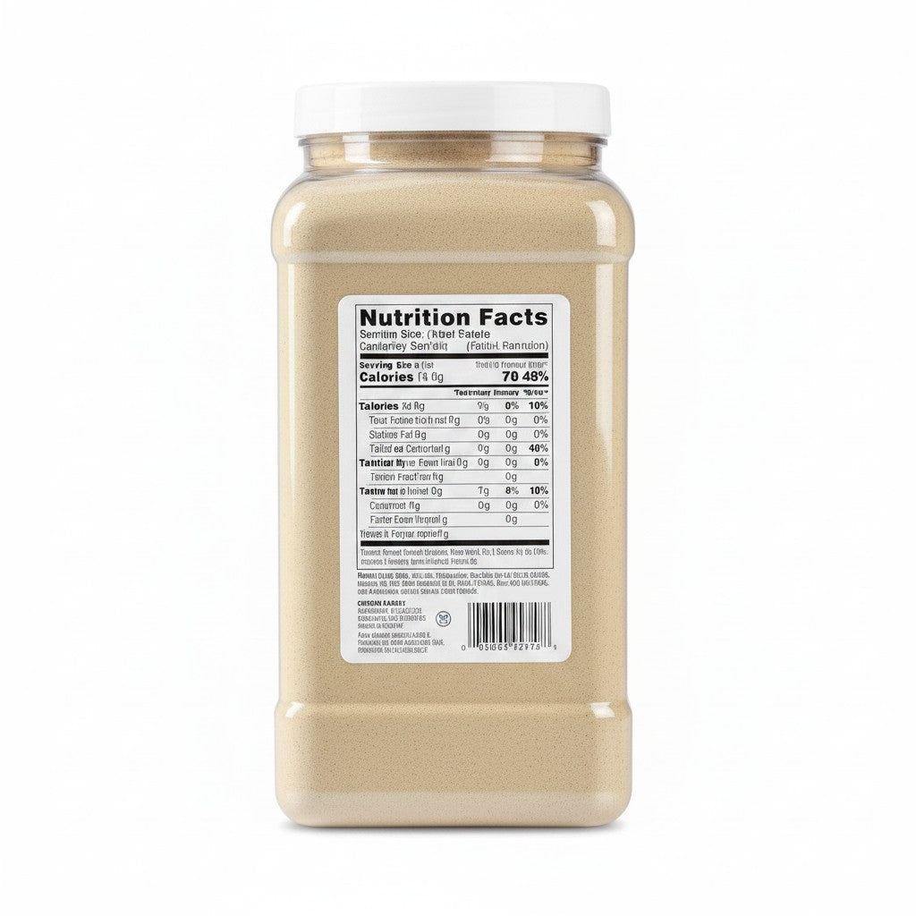 Badia Ground White Pepper spice in a 4 lb clear plastic jar with a white lid. Ideal for sauces and stir-fries.