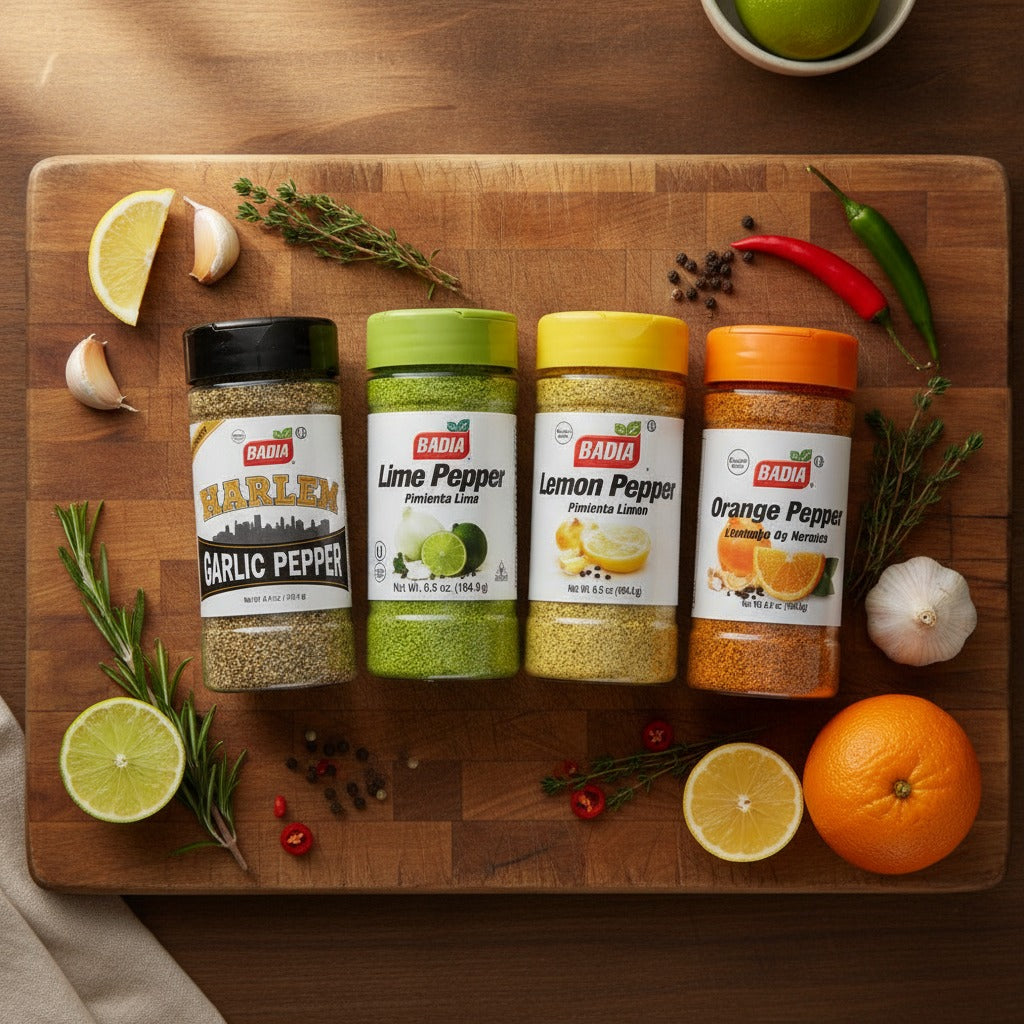 Badia Harlem Garlic, Lime, Lemon & Orange Pepper Bundle — lifestyle