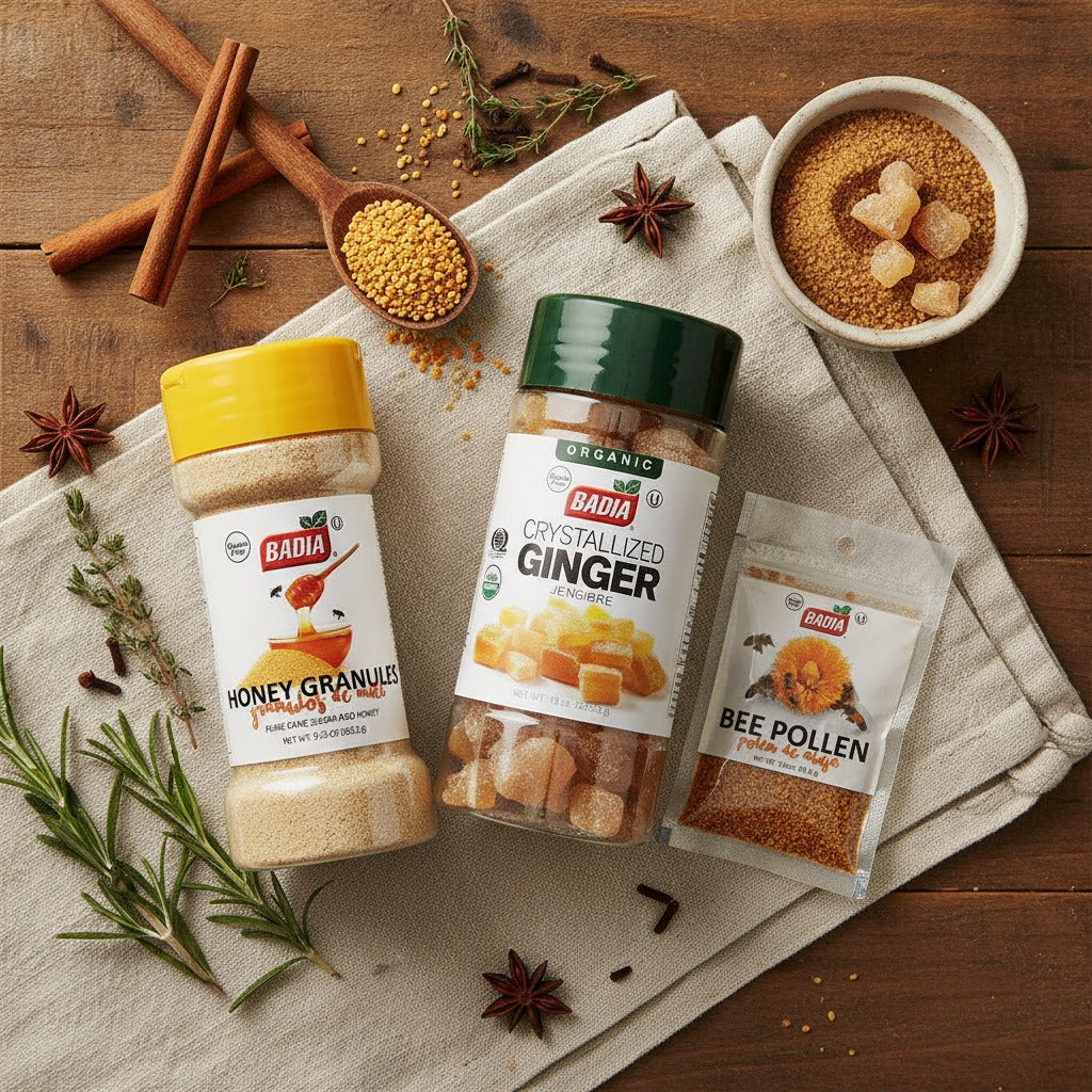 Badia Honey Granules, Crystallized Ginger & Bee Pollen Bundle — lifestyle