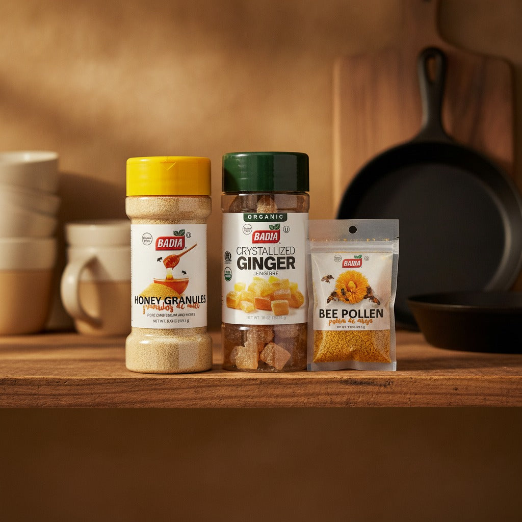 Badia Honey Granules, Crystallized Ginger & Bee Pollen Bundle — lifestyle