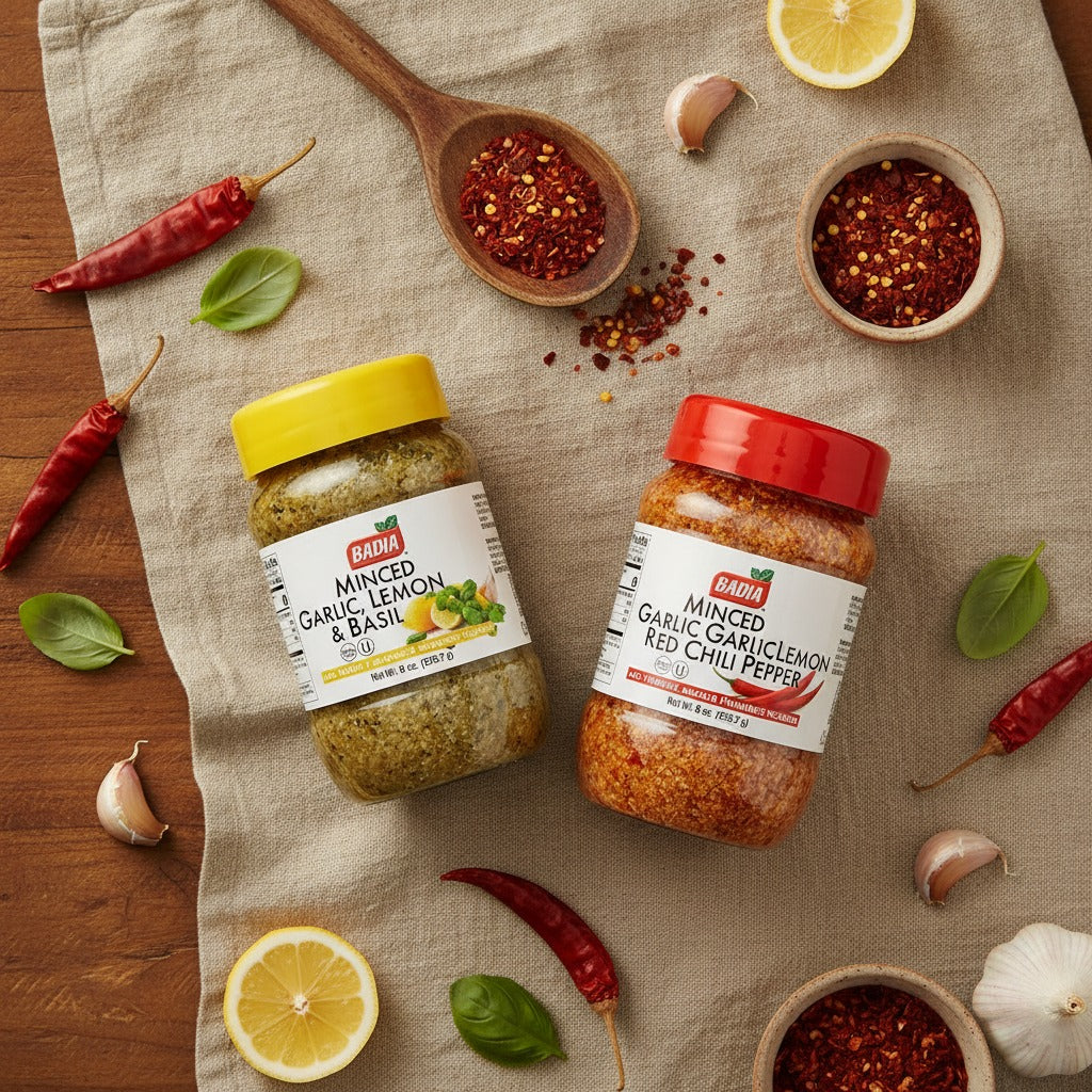 Badia Lemon Basil & Red Chili Minced Garlic Bundle — lifestyle