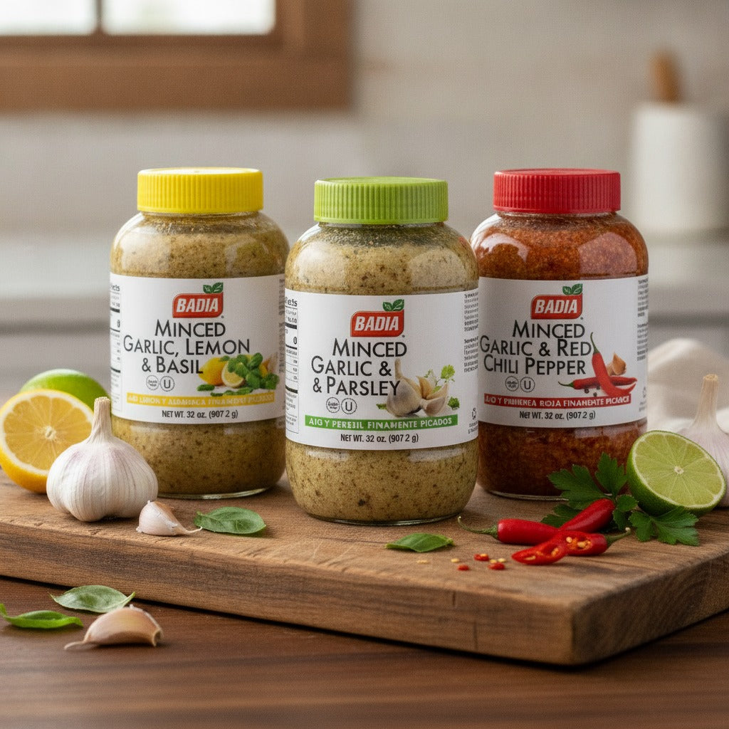 Badia Lemon Basil, Parsley & Red Chili Minced Garlic Bundle — lifestyle