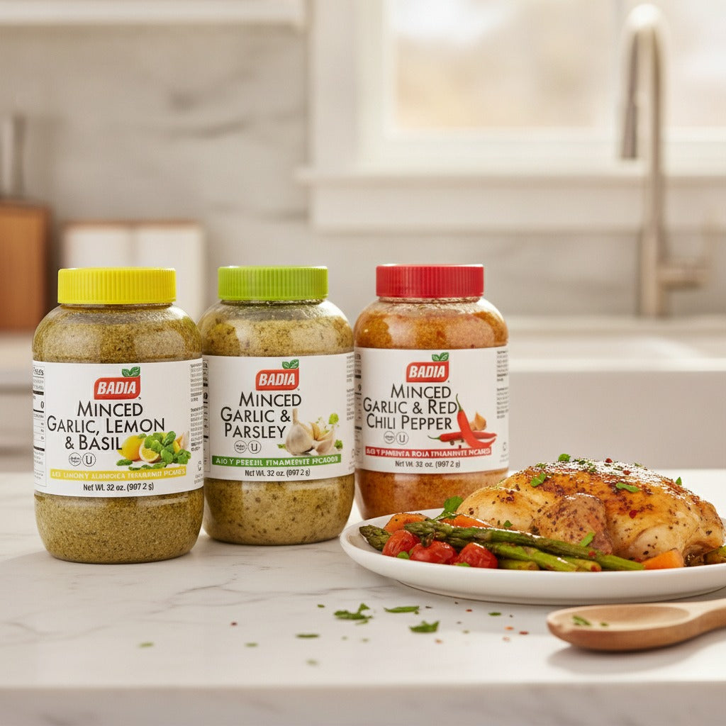 Badia Lemon Basil, Parsley & Red Chili Minced Garlic Bundle — lifestyle
