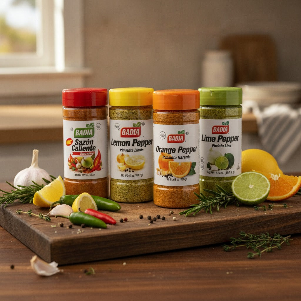 Badia Lemon Pepper, Lime Pepper, Orange Pepper & Sazón Caliente Bundle — lifestyle