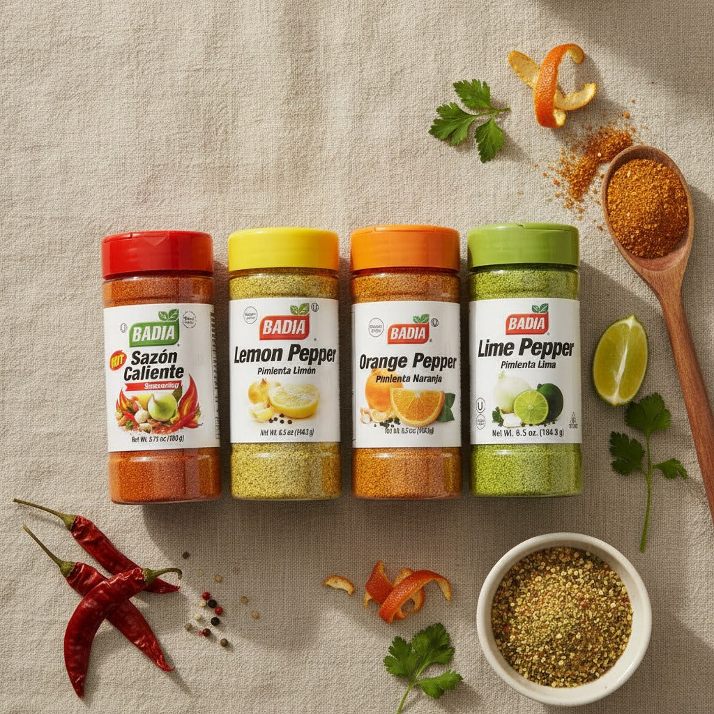 Badia Lemon Pepper, Lime Pepper, Orange Pepper & Sazón Caliente Bundle — lifestyle