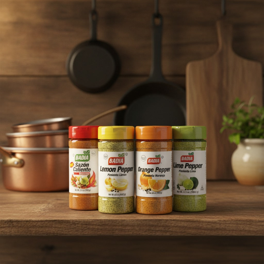Badia Lemon Pepper, Lime Pepper, Orange Pepper & Sazón Caliente Bundle — lifestyle
