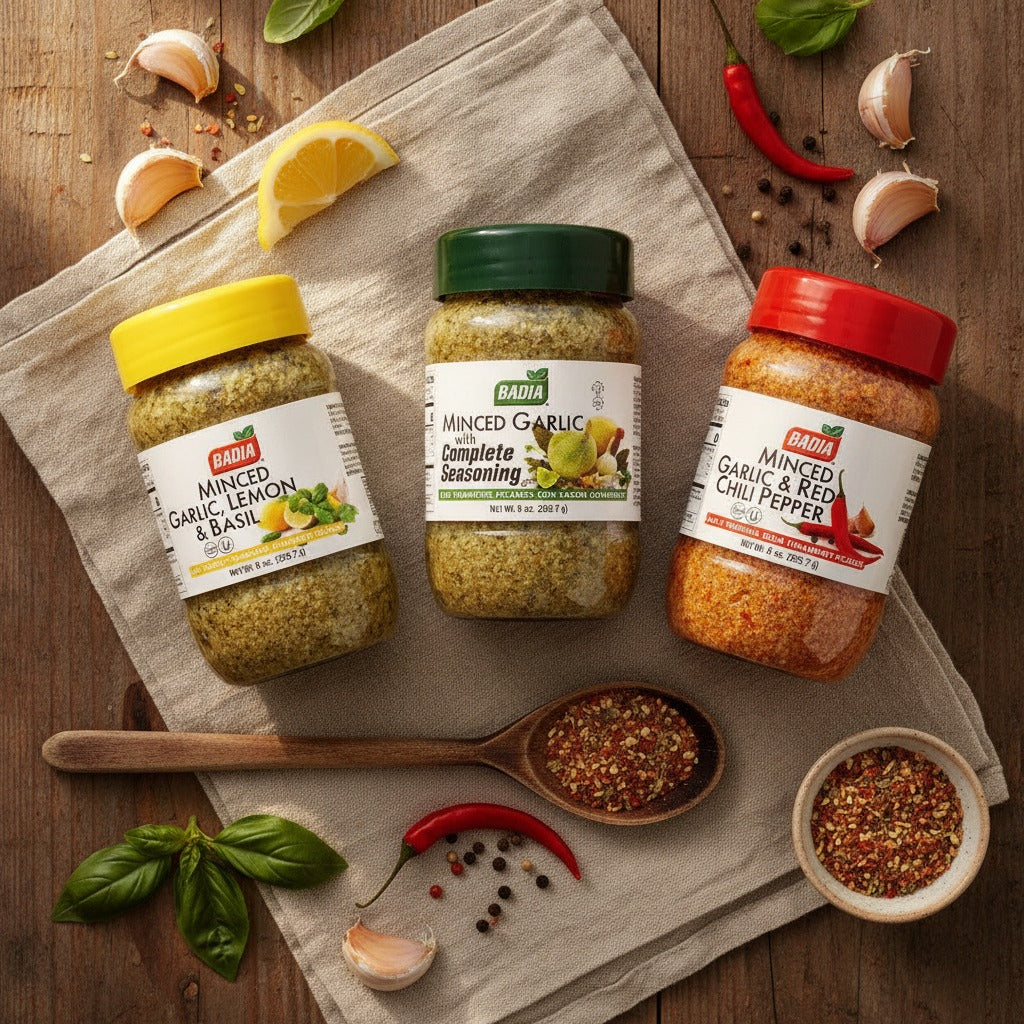 Badia Minced Garlic Complete Seasoning, Lemon Basil & Red Chili Pepper Bundle — lifestyle