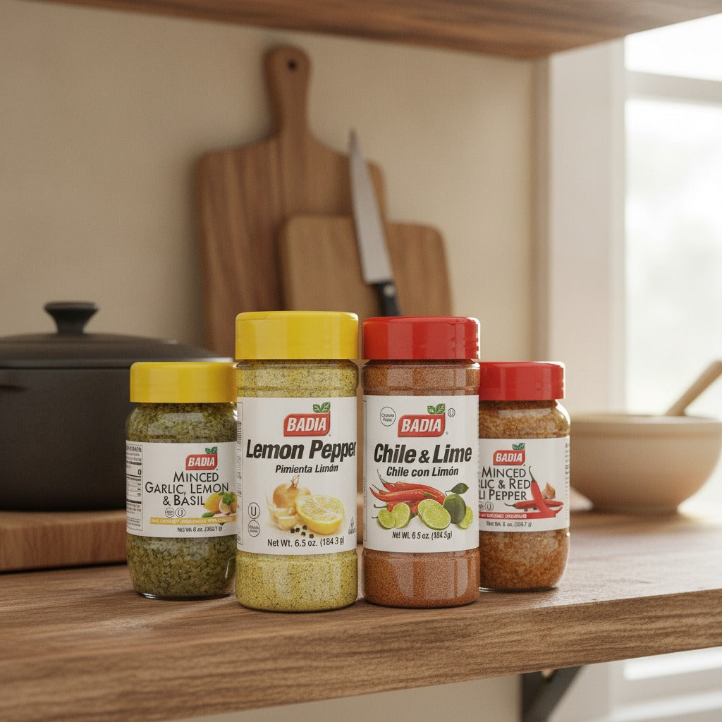 Badia Minced Garlic Lemon Basil, Lemon Pepper, Chile Lime & Minced Garlic Red Chili Pepper Bundle — lifestyle