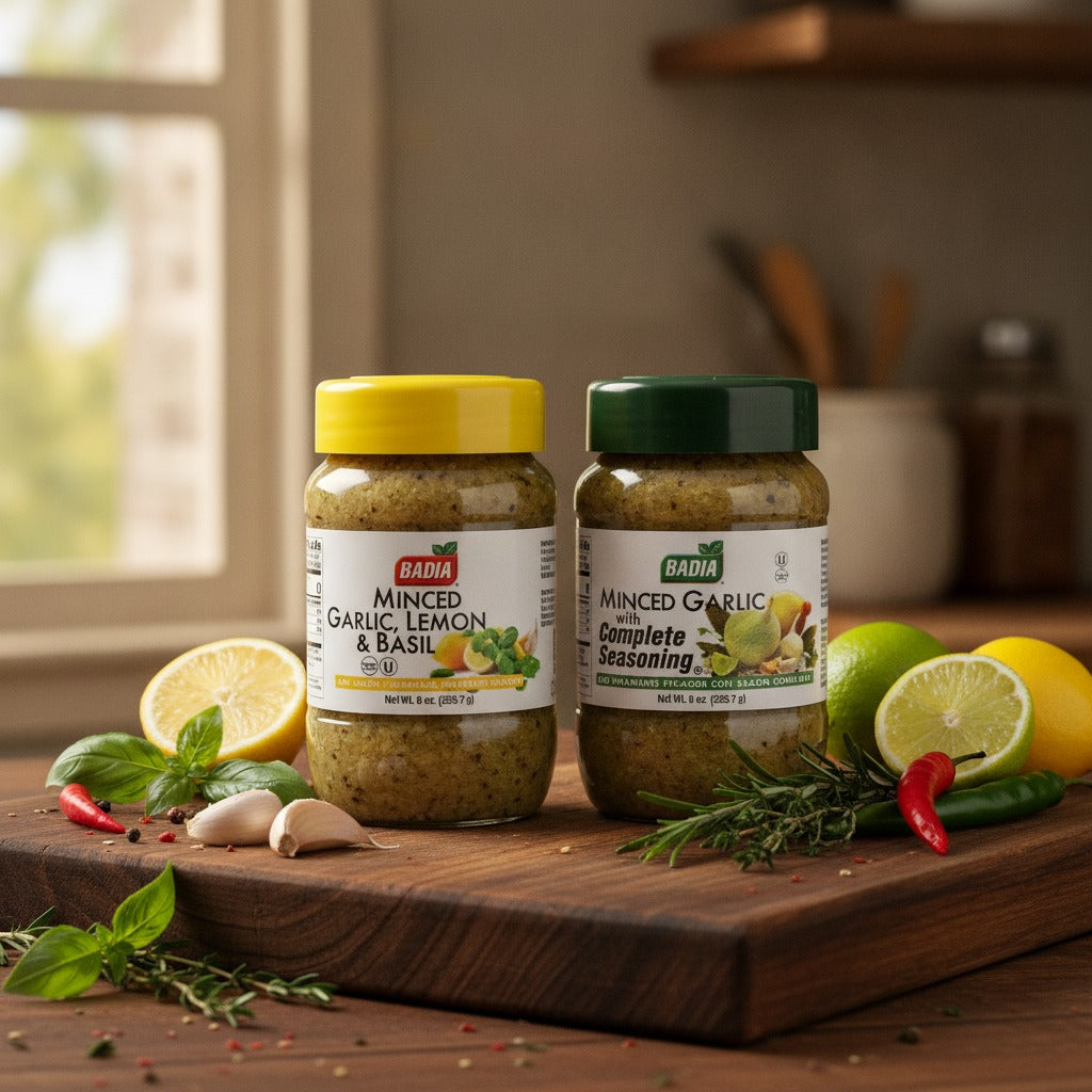 Badia Minced Garlic with Complete Seasoning & Minced Garlic with Lemon Basil Bundle — lifestyle