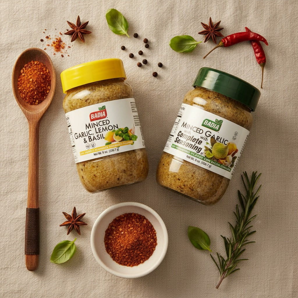 Badia Minced Garlic with Complete Seasoning & Minced Garlic with Lemon Basil Bundle — lifestyle