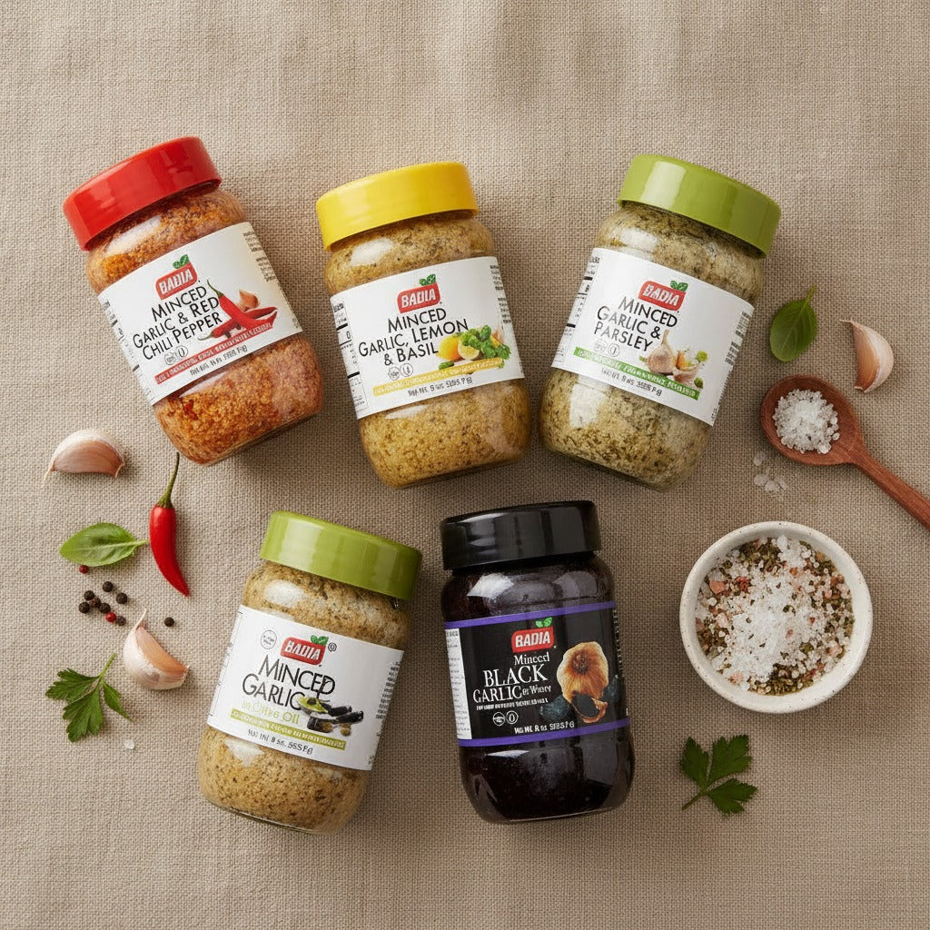 Badia Red Chili, Lemon Basil, Parsley, Black & Olive Oil Minced Garlic Bundle — lifestyle