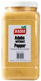 Bodega Badia Adobo Seasoning without Pepper, 8 lb container. A yellow, granular spice blend.