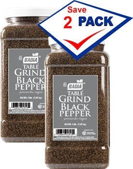Bodega Badia table grind black pepper, 4 lb jugs, pack of 2. Medium grind for seasoning and rubs.