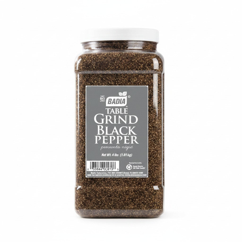 Bodega Badia table grind black pepper in a 4 lb jug. Medium grind for restaurant use.