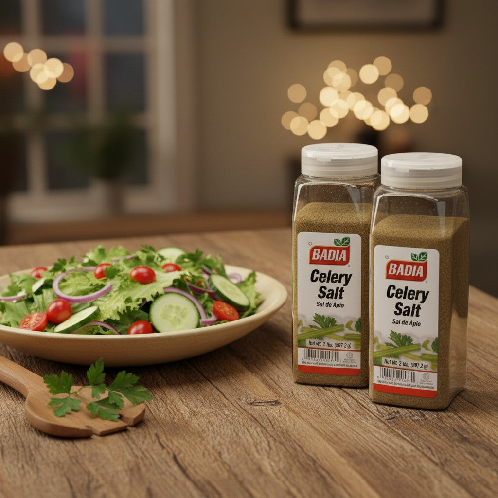 Bodega Badia Celery Salt, 2 lb jars, pack of 2. Fine sea salt blended with ground celery seed.