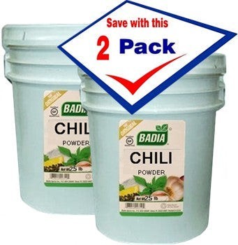 Bodega Badia Chili Powder 2-pack, 25 lb each. Ground blend of chiles, cumin, garlic, and oregano.