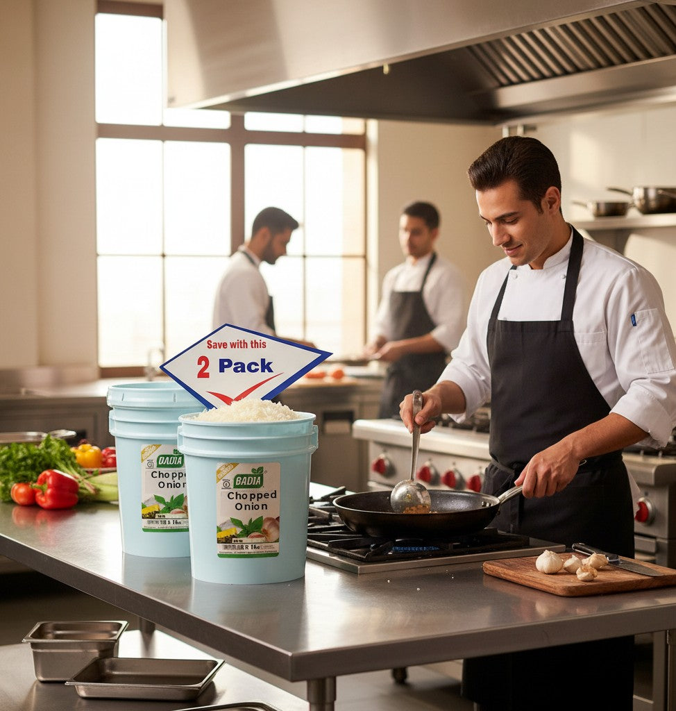 Bodega Badia Chopped Onion Spice, 15 lb containers, 2 pack. Dehydrated for shelf-stable use in sauces, soups, and more.