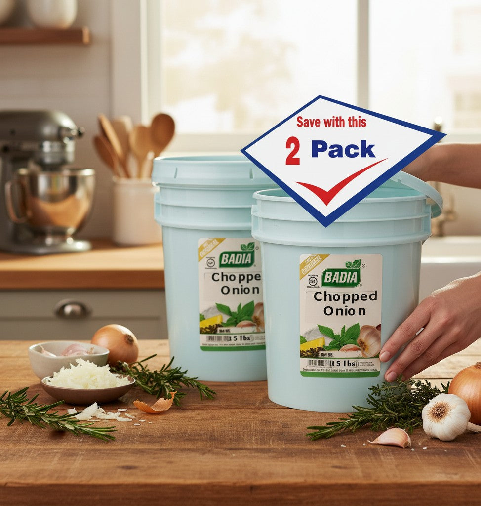 Bodega Badia Chopped Onion Spice, 15 lb containers, pack of 2. Dehydrated onion for cooking.