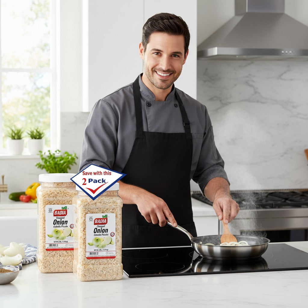 Bodega Badia Chopped Onion Spice 2-pack, 3 lbs each. Dehydrated onion pieces for cooking.