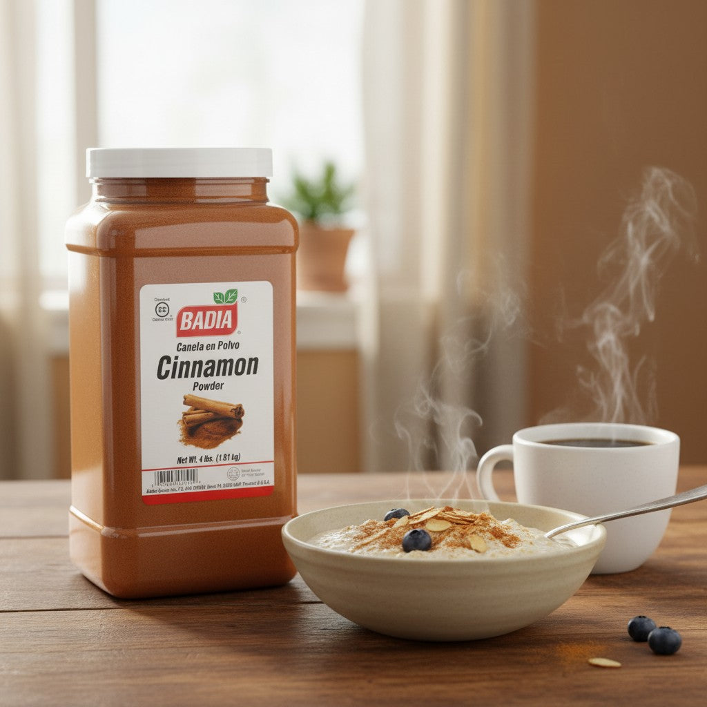 Bodega Badia Cinnamon Powder Spice, 4 lb jar. Ground cassia cinnamon with a deep, sweet-warm aroma for baking and cooking.