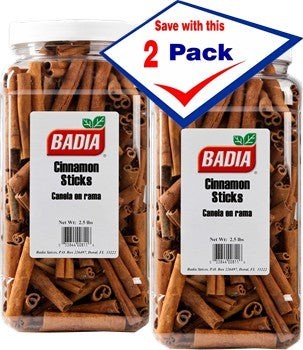 Bodega Badia Cinnamon Sticks, 2.5 lb, Pack of 2. Whole cassia cinnamon quills in clear plastic jars.