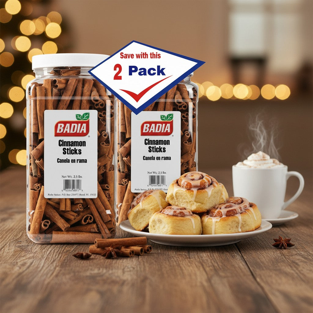 Bodega Badia whole cassia cinnamon sticks, 2.5 lb pack of 2. Ideal for mulled wine, chai, and savory dishes.